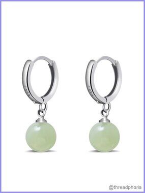 Jade Pearl Huggie Hoop Earrings for Women Gemstone Simple Trendy Jewelry Gift